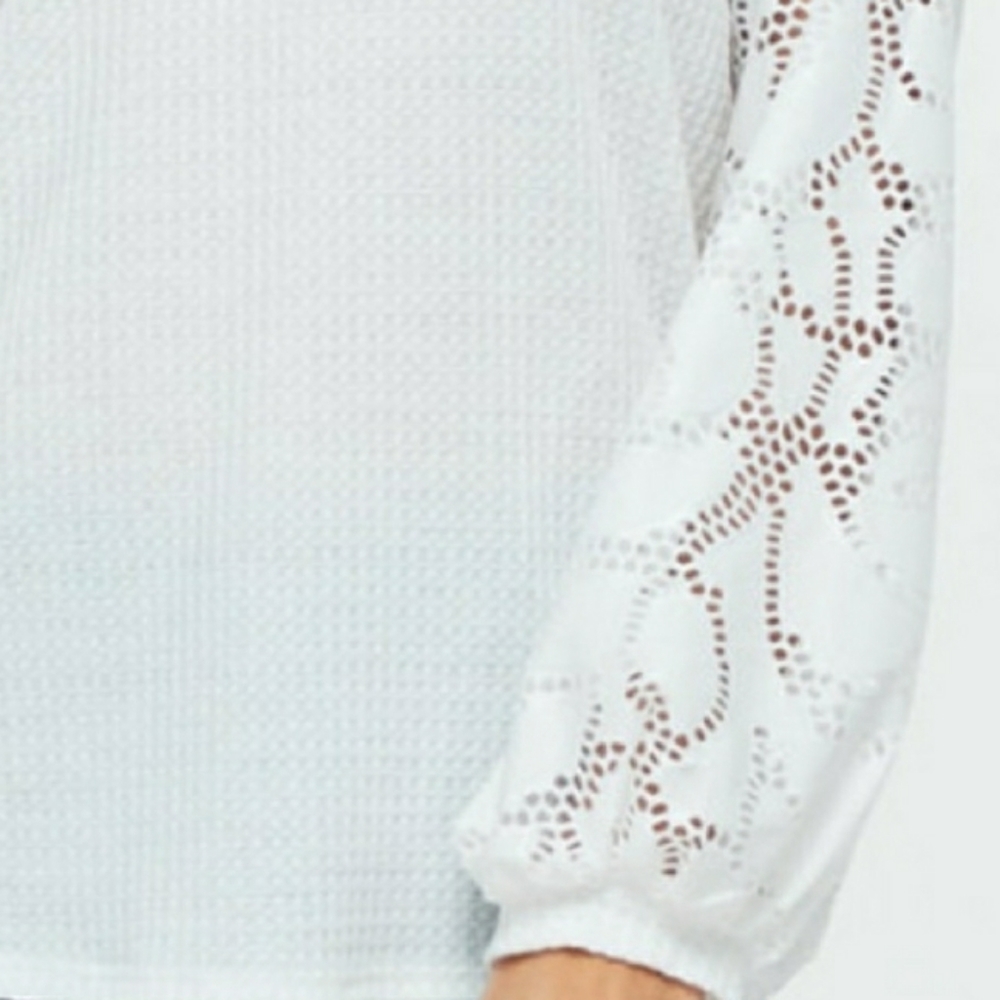 White Waffle Knit Lace Open Back Top - Picture 4 of 5